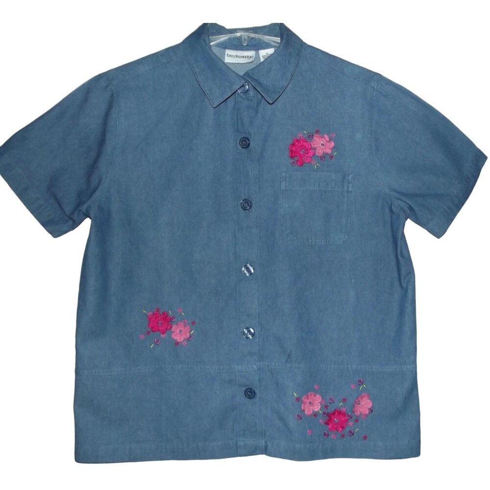 Breckenridge Shirt Womens Medium button down embroidered denim blue blouse